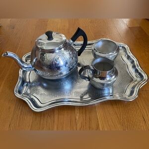 Swan Brand Cromalin England Carlton Tea Set Sugar Creamer Tray Set